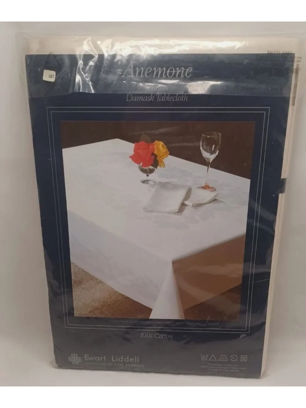 Vintage Irish Cotton Anemone Damask Tablecloth Ewart Liddell Round 72 Inches NEW